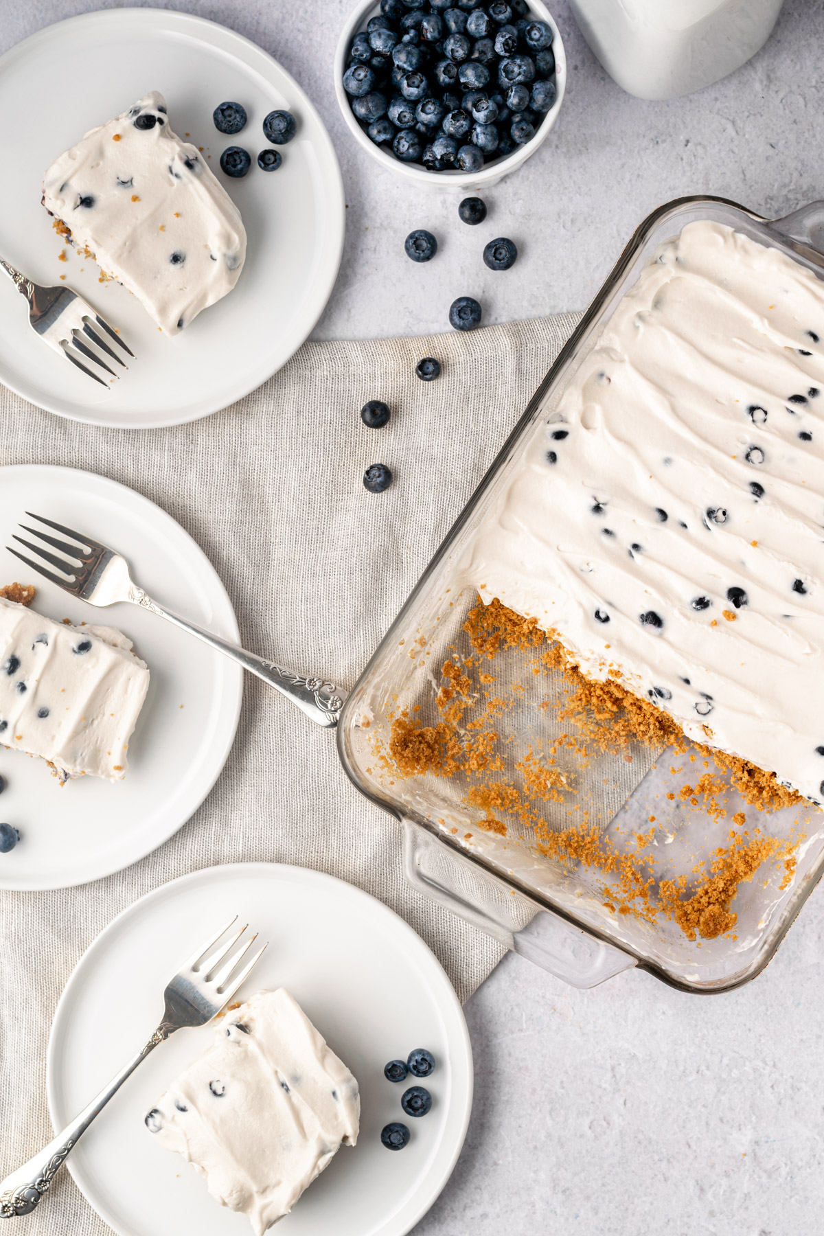 top view of gluten free vegan blueberry cheesecake