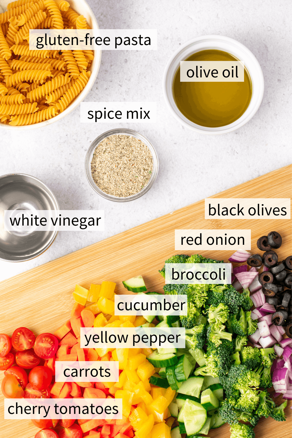 ingredients to make gluten free pasta salad