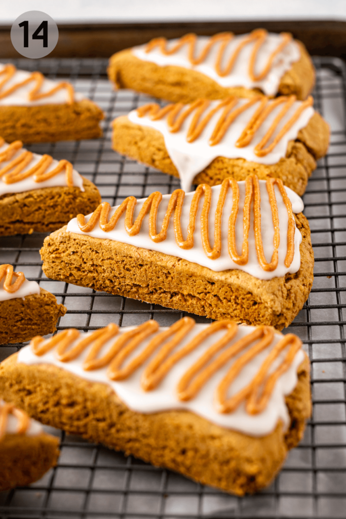 finished gluten free pumpkin scones on a cooling rack