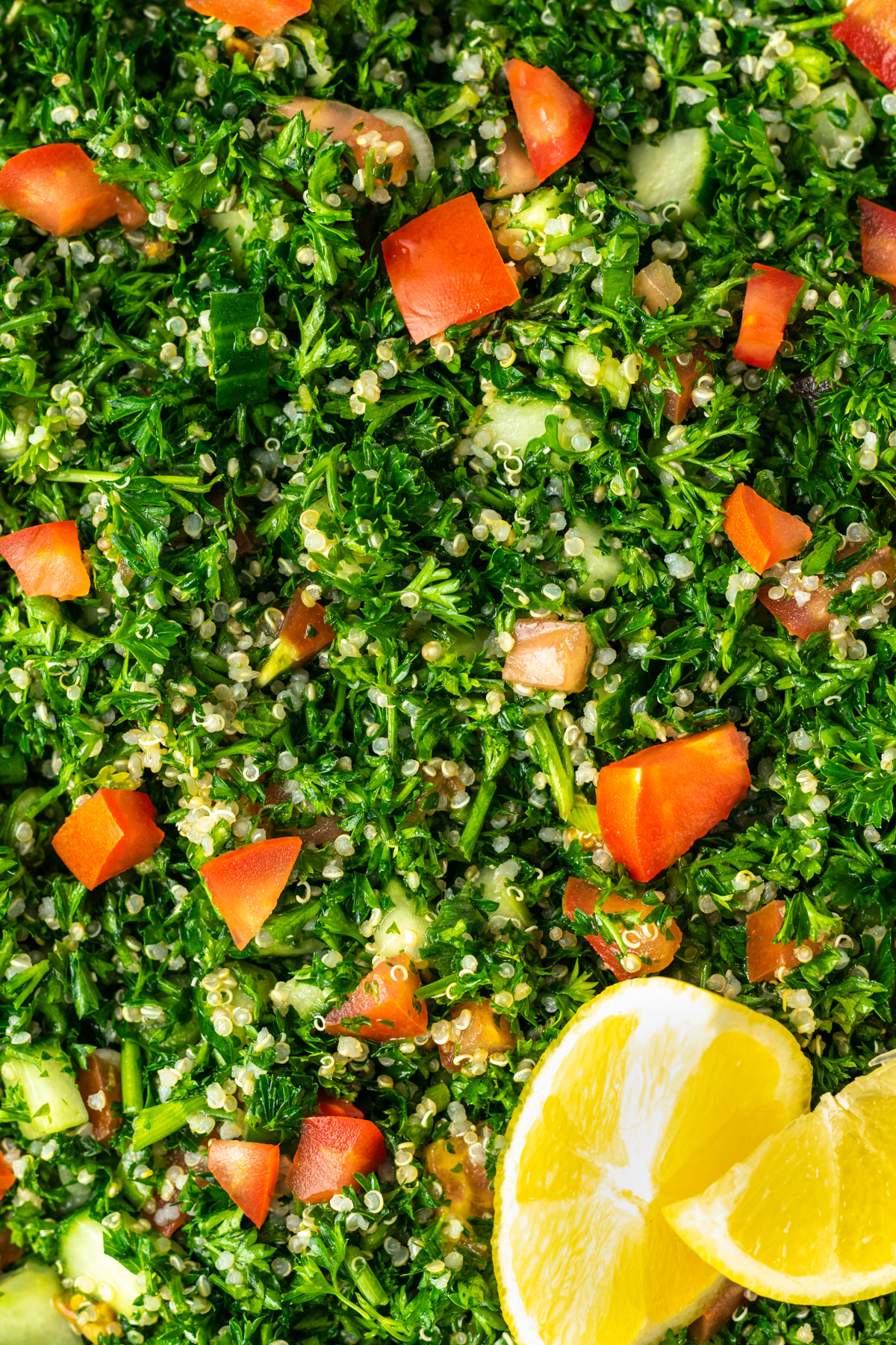 close up of quinoa tabbouleh
