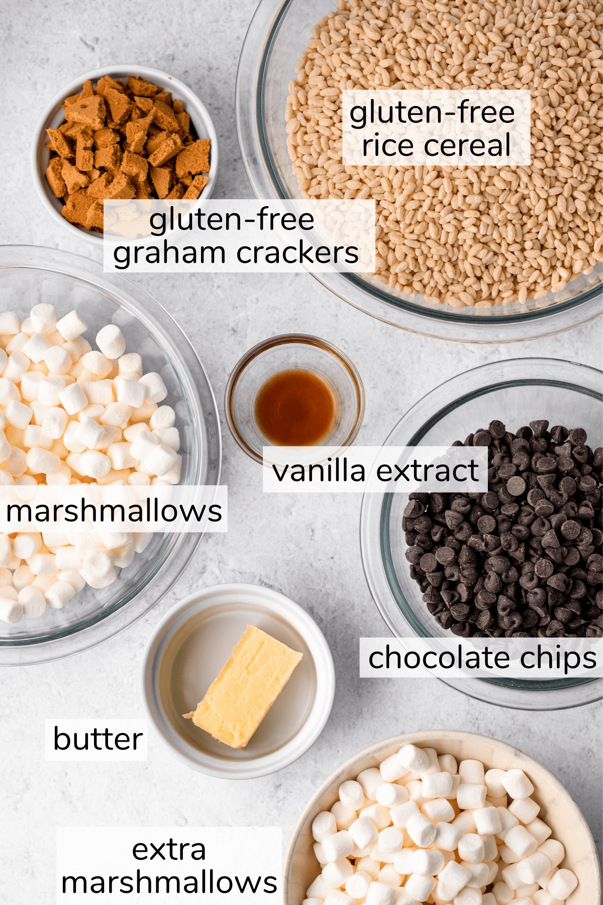 ingredients to make s'mores rice crispy treats.