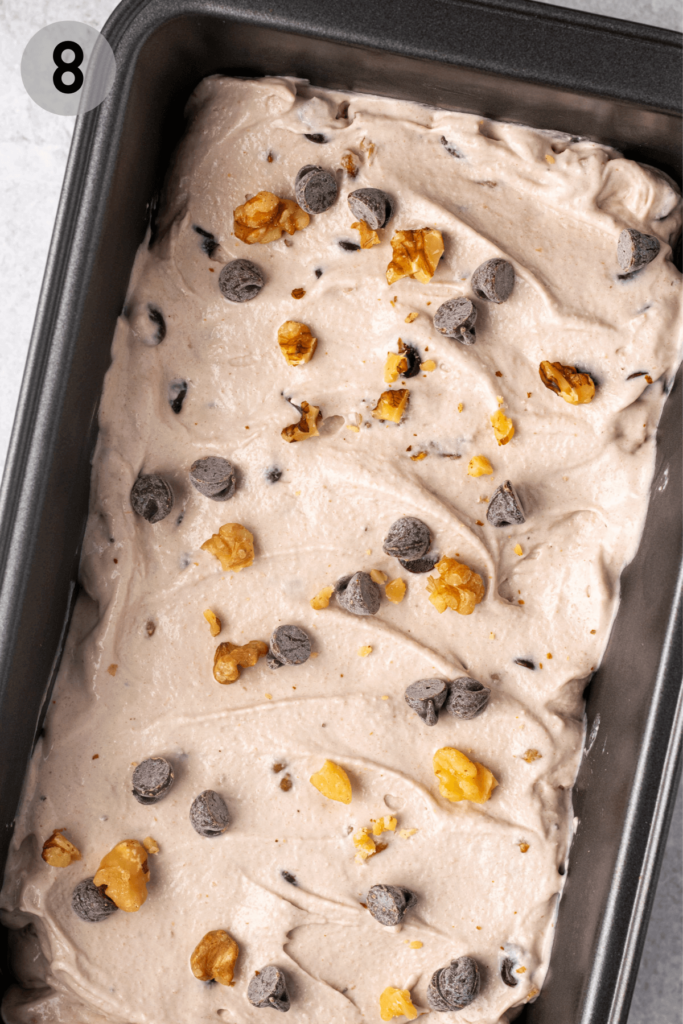 vegan chunky monkey ice cream in a loaf tin