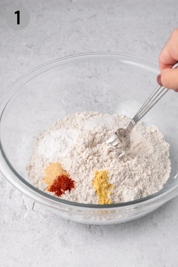 dry ingredients in a glass bowl for cheese scones