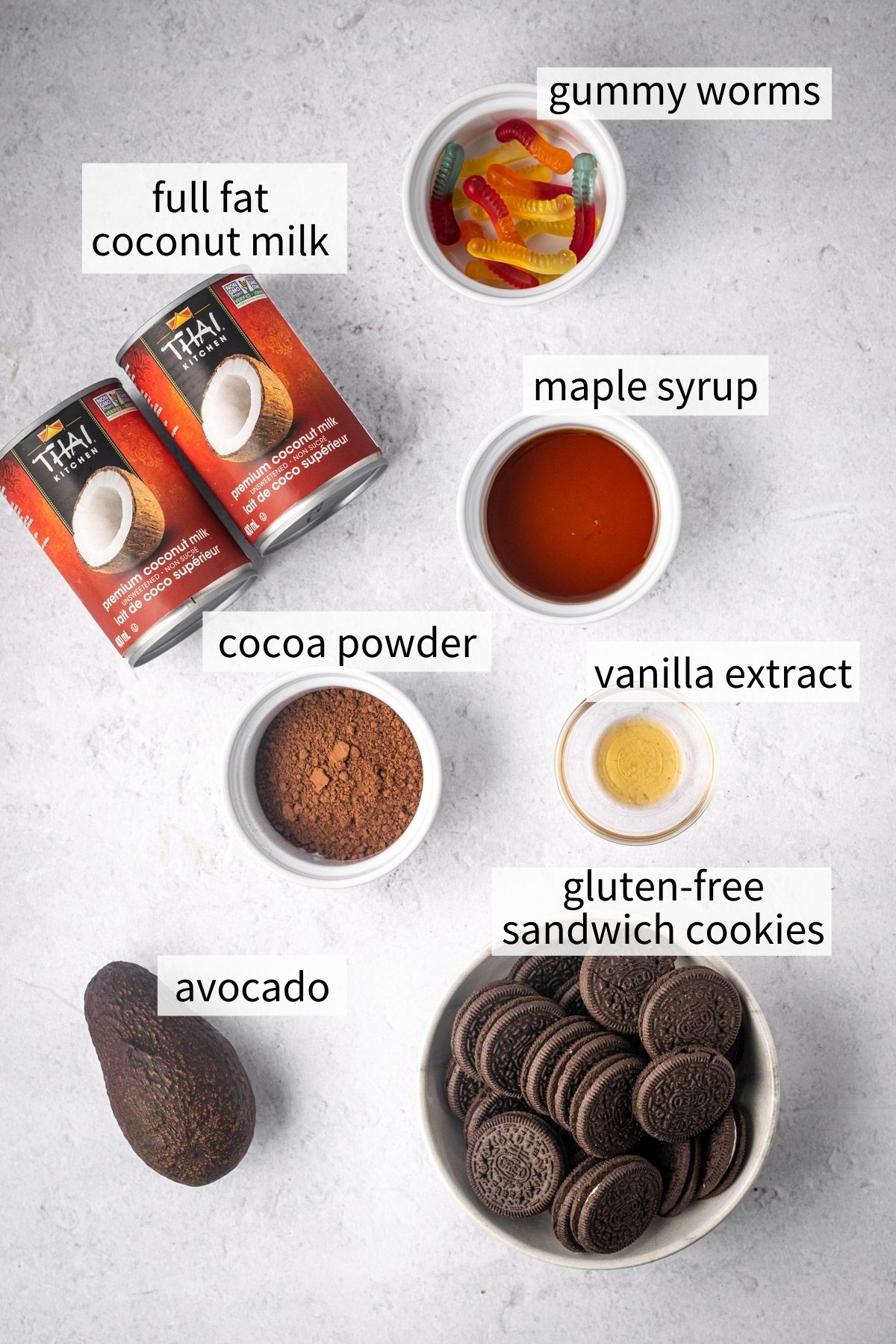 ingredients to make healthy halloween dirt cups