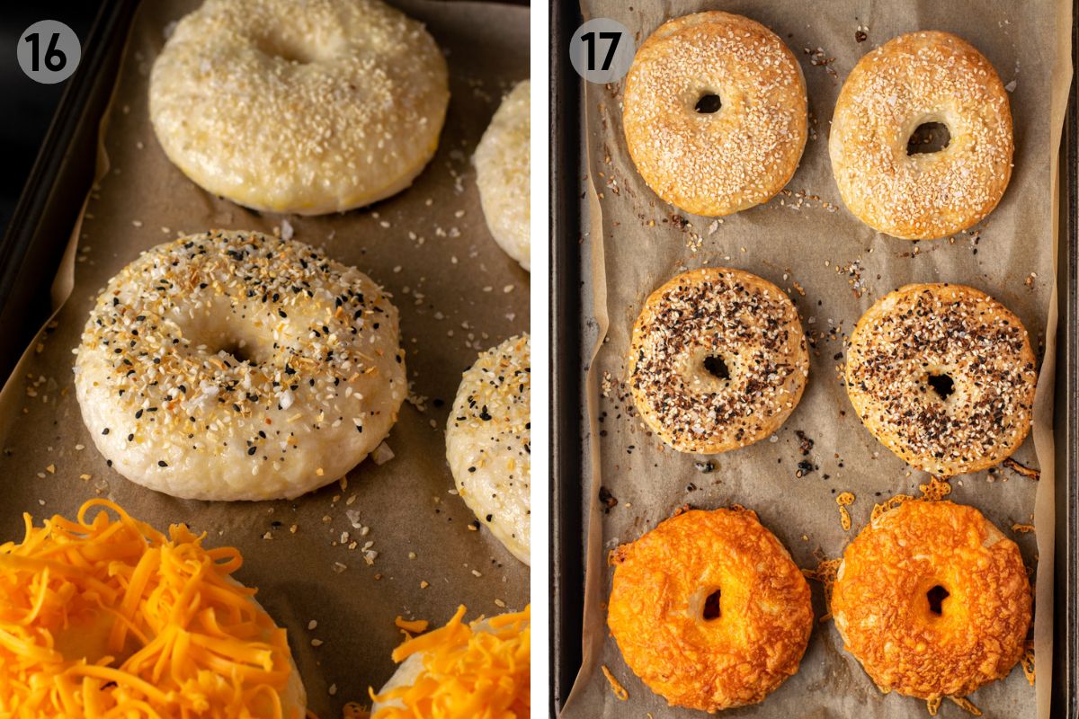 gluten free bagels before and after baking.