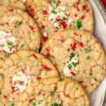 close up of gluten free candy cane white chocolate cookies