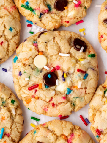 close up of funfetti cookies with sprinkles on top