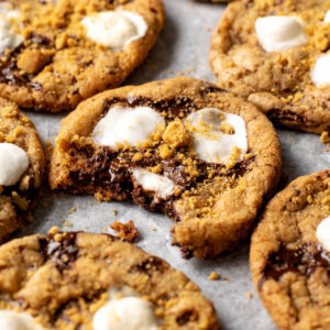 gluten free s'mores cookies with a bite missing.