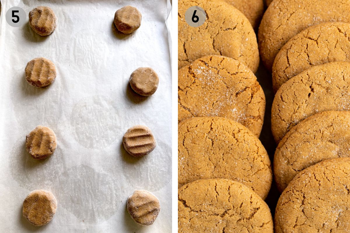 ginger molasses cookies before and after baking.