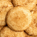 close up of gluten free snickerdoodle cookie stack.