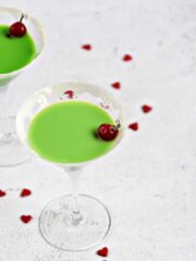 green cocktails in a martini glass.