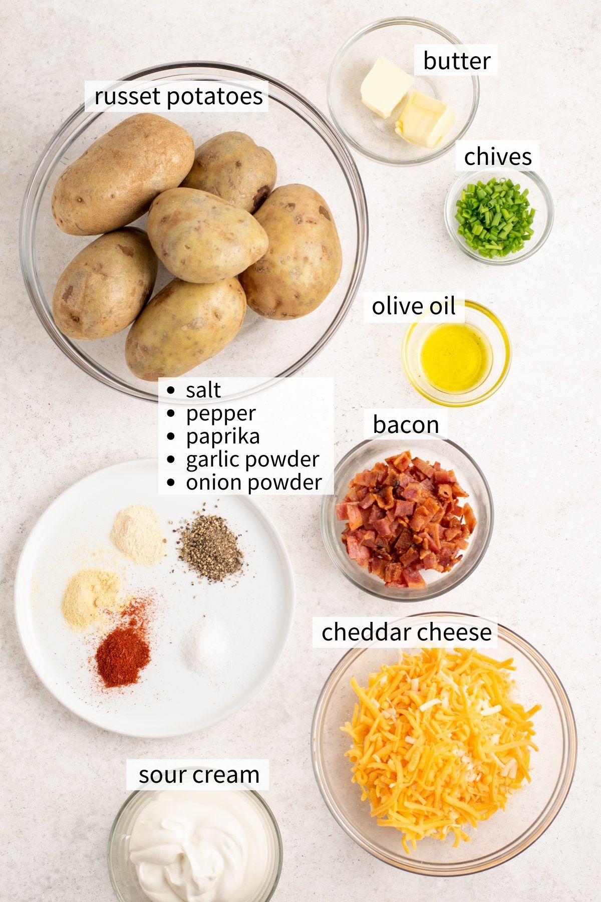 ingredients to make gluten free potato skins.