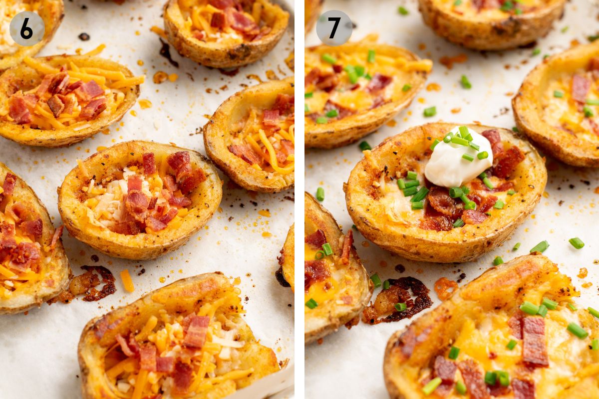 potato skins before and after baking.