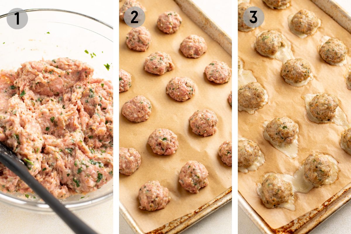gluten-free turkey meatball mix, rolled into ball on a sheet pan, and baked.