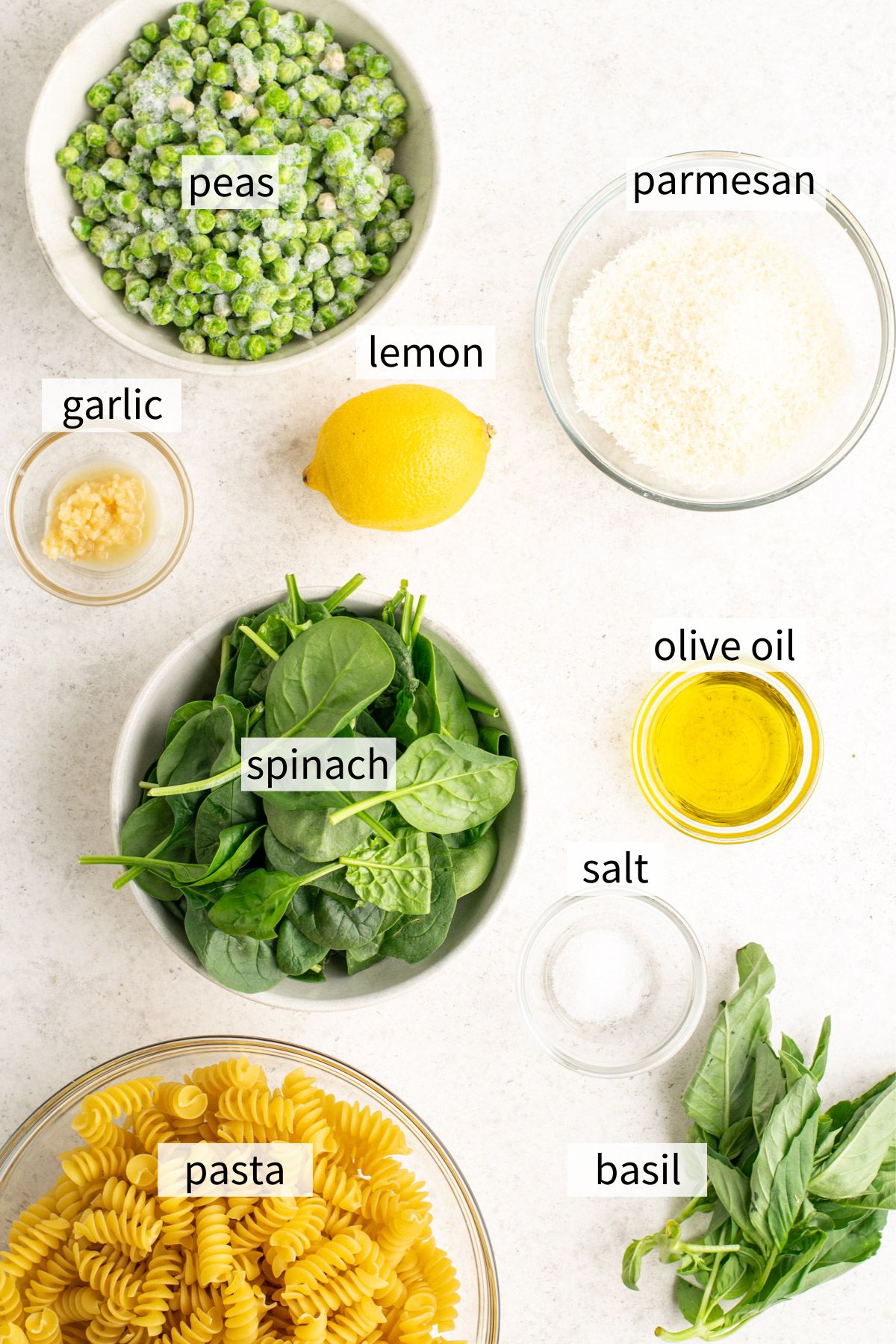 ingredients to make green pasta sauce.