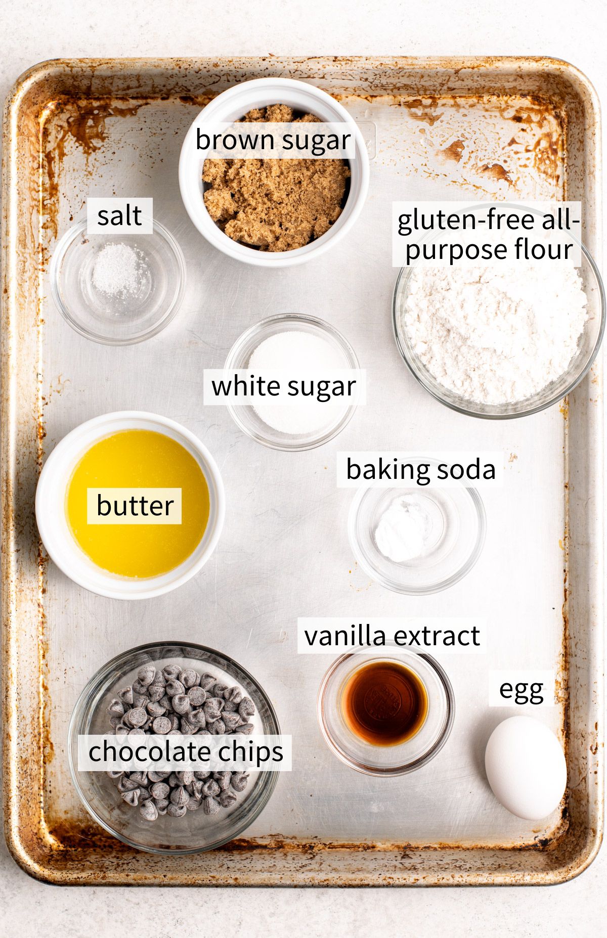 ingredients to make a gluten free mini skillet cookie.