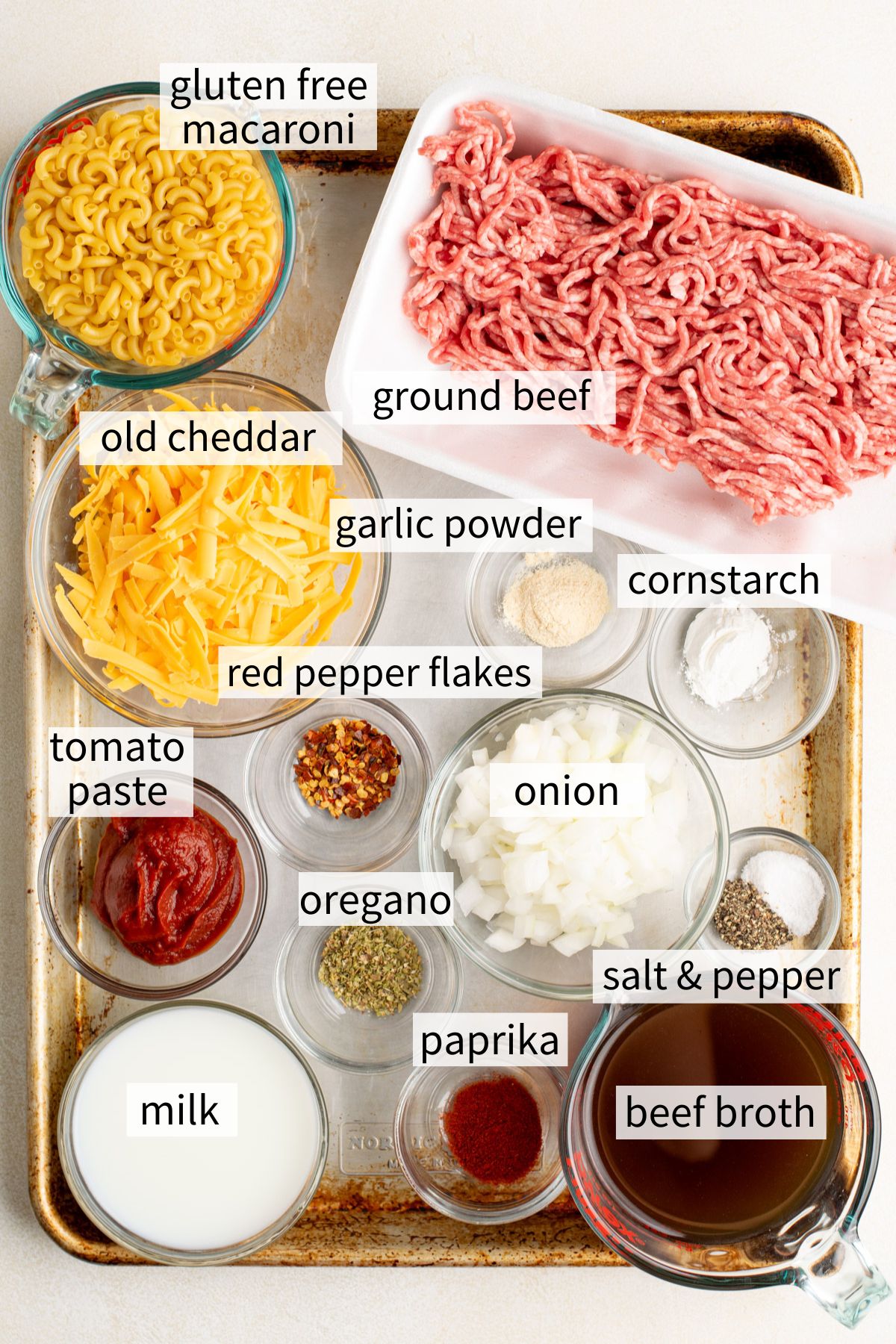 ingredients to make homemade gluten free hamburger helper.
