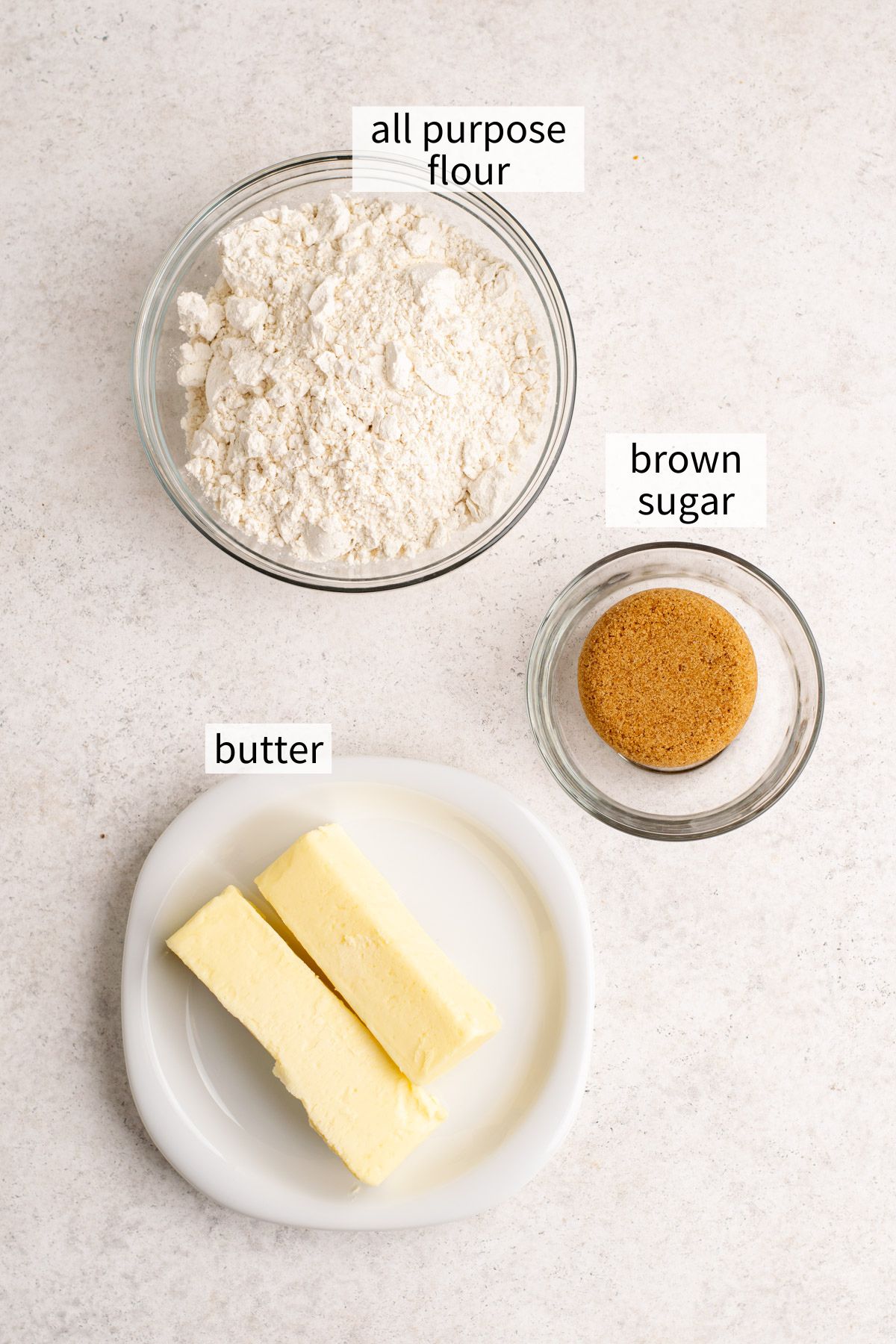 ingredients to make brown butter shortbread cookies.