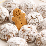 gingerbread amaretti cookies with a gingerbread man in the middle.