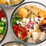 mediterranean meal prep bowls in glass.