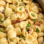 orecchiette pasta with peas and pancetta.