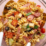 close up of italian pasta salad.