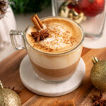 eggnog latte topped with cinnamon.