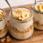 close up of high protein banana pudding cups.