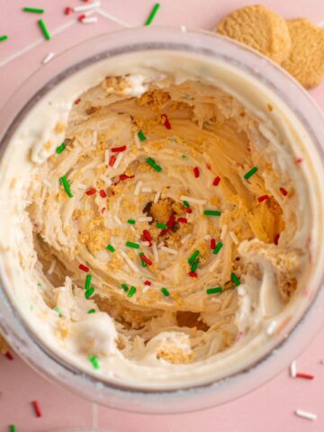 top view inside a pint of protein sugar cookie ice cream