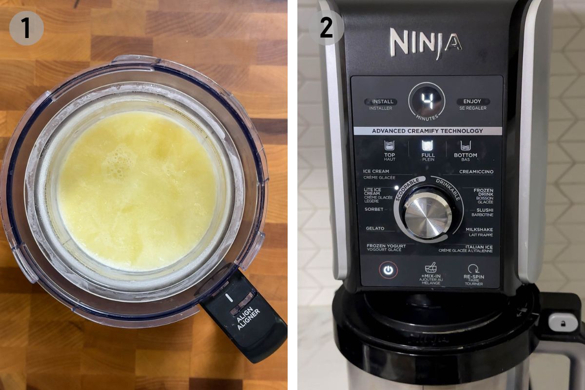before and during blending a ninja creami pint.