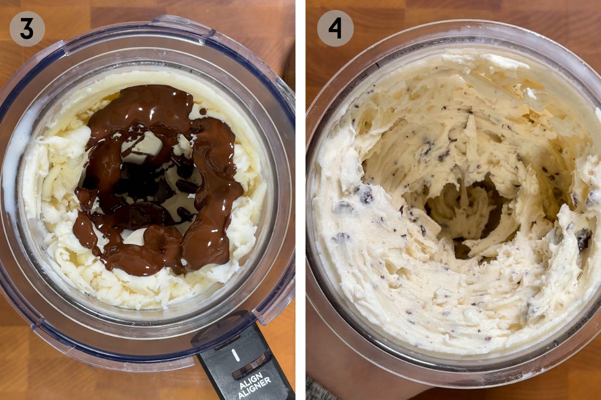 adding melted chocolate to a vanilla ninja creami, then finished stracciatella ice cream.