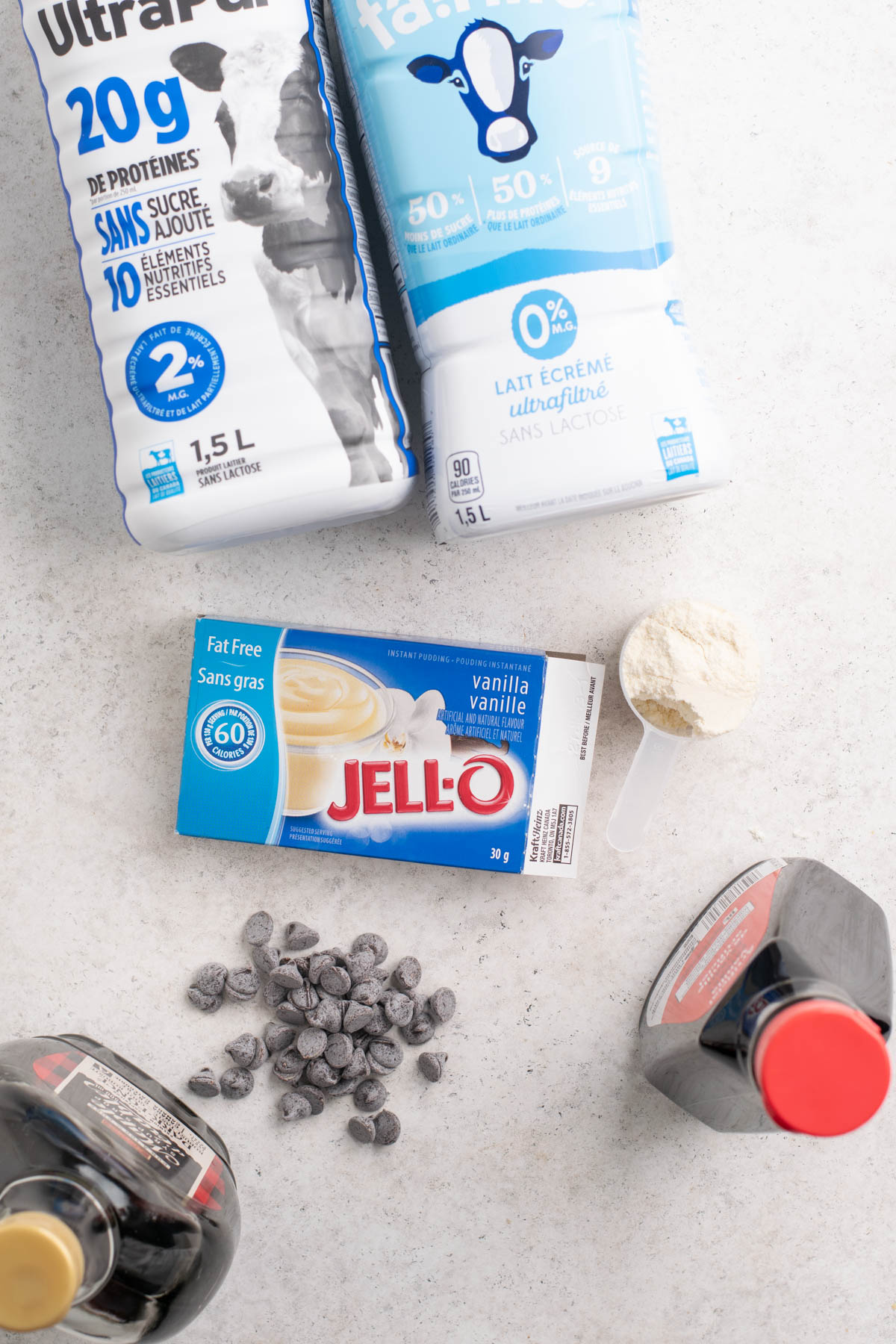 ingredients to make protein stracciatella ice cream.