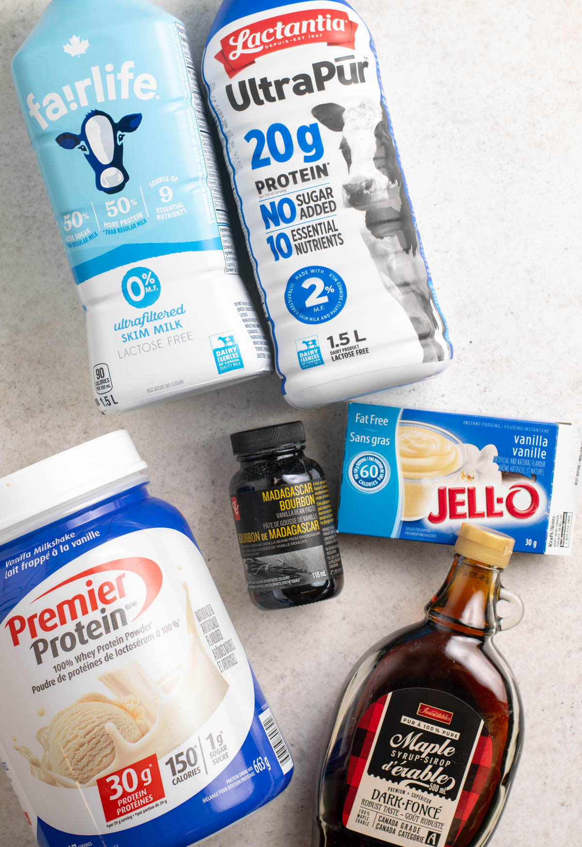 ingredients to make vanilla protein ice cream.