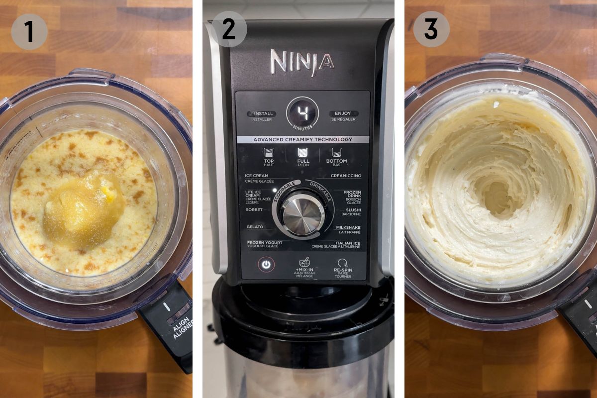 blending vanilla protein ice cream in the ninja creami.