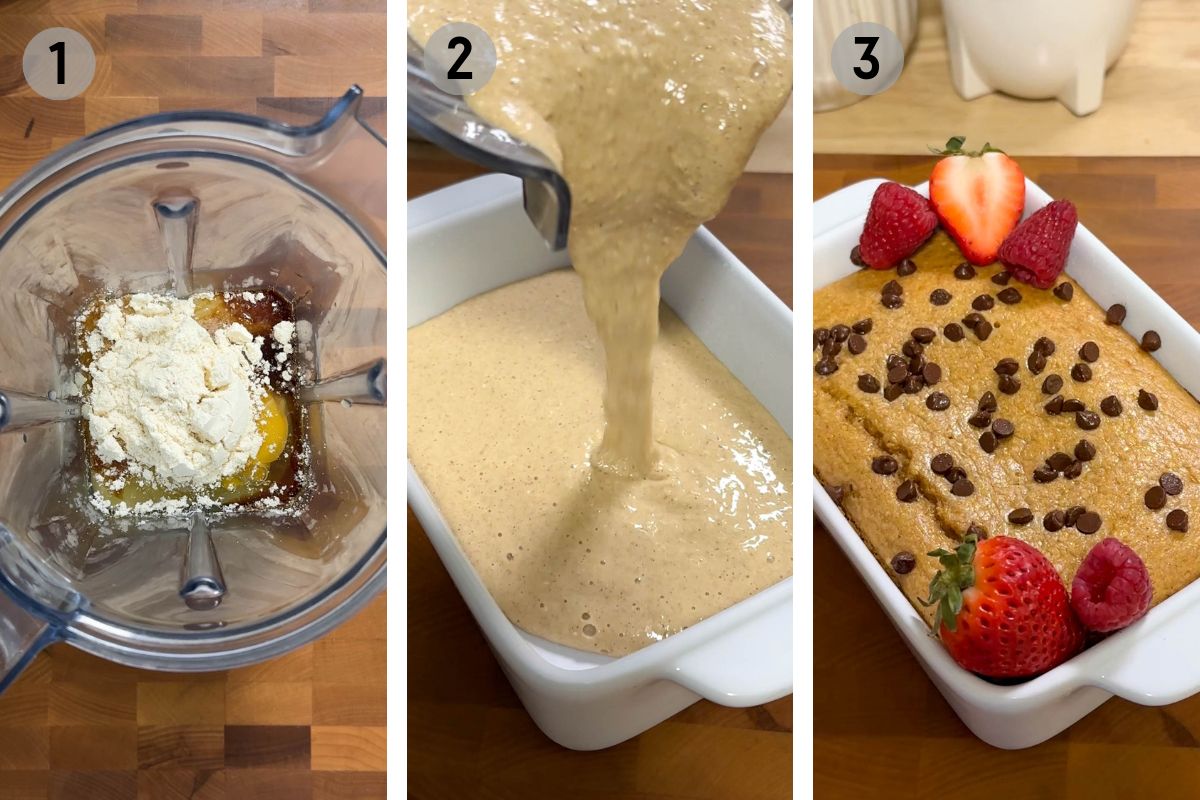 blending, pouring, and baking baked oats.